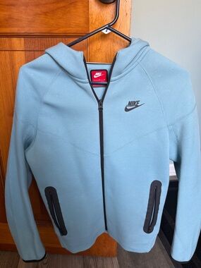 Nike Tech boys Light Blue Zip-Up Hooded Jacket with Black Accents